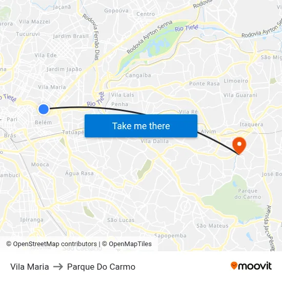 Vila Maria to Parque Do Carmo map
