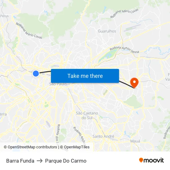 Barra Funda to Parque Do Carmo map