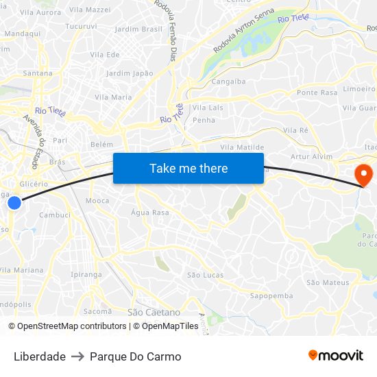 Liberdade to Parque Do Carmo map