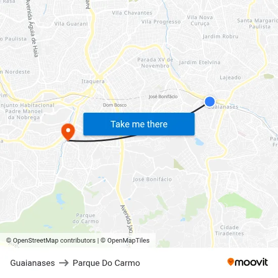Guaianases to Parque Do Carmo map