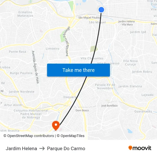 Jardim Helena to Parque Do Carmo map