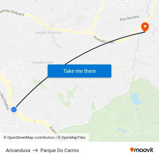 Aricanduva to Parque Do Carmo map