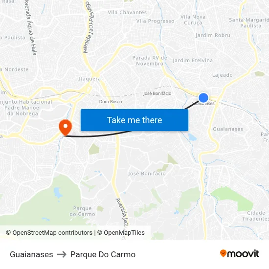 Guaianases to Parque Do Carmo map