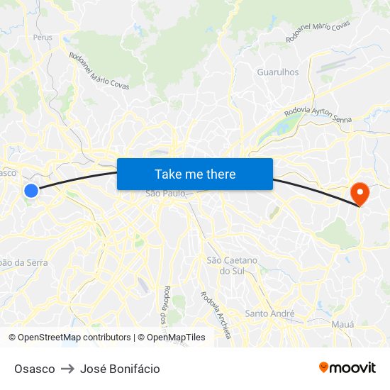 Osasco to José Bonifácio map