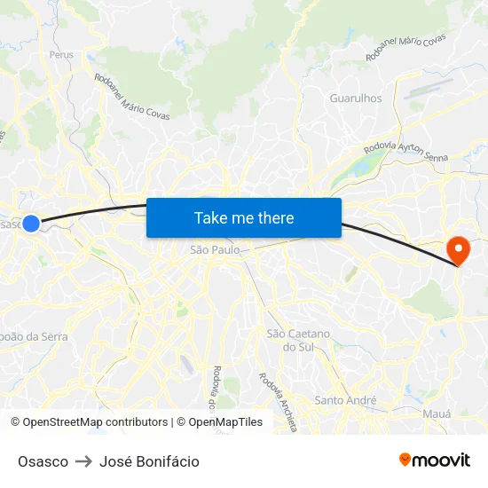 Osasco to José Bonifácio map