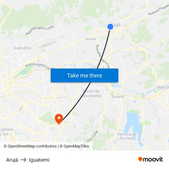 Arujá to Iguatemi map