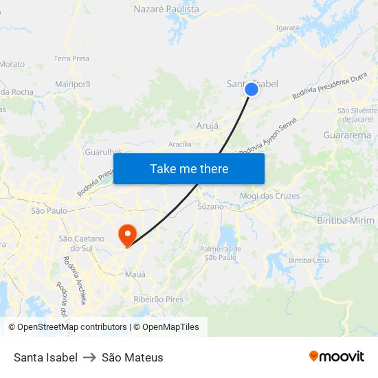 Santa Isabel to São Mateus map