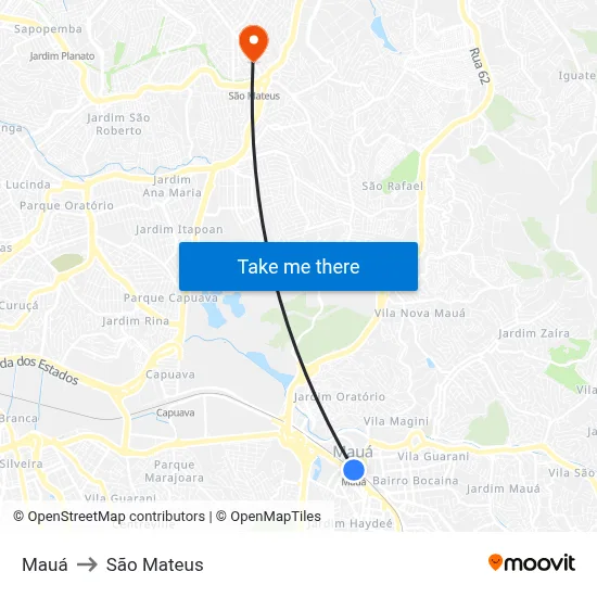 Mauá to São Mateus map