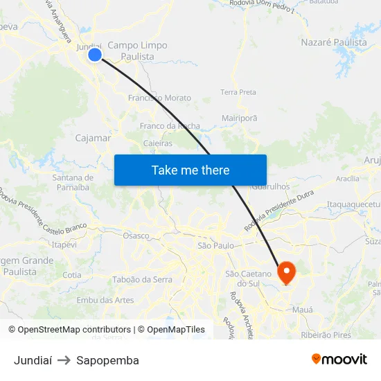 Jundiaí to Sapopemba map