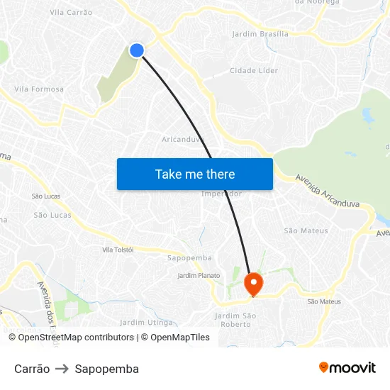 Carrão to Sapopemba map