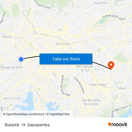 Butantã to Sapopemba map