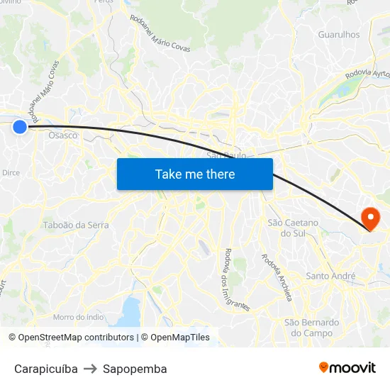 Carapicuíba to Sapopemba map