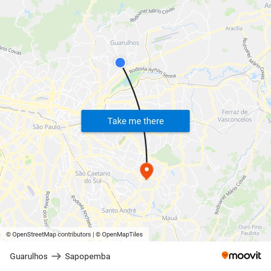 Guarulhos to Sapopemba map