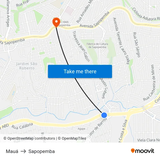 Mauá to Sapopemba map