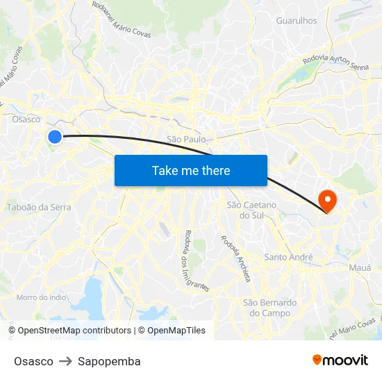 Osasco to Sapopemba map