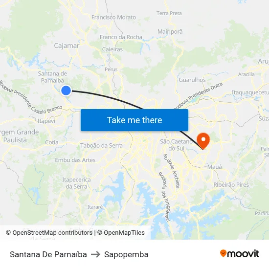 Santana De Parnaíba to Sapopemba map