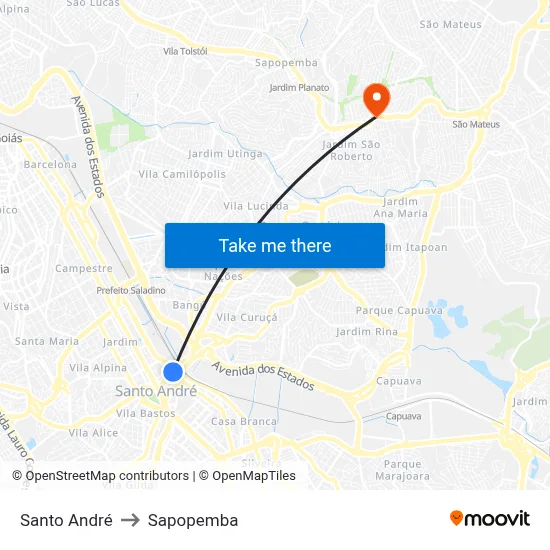 Santo André to Sapopemba map