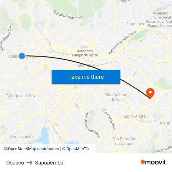 Osasco to Sapopemba map