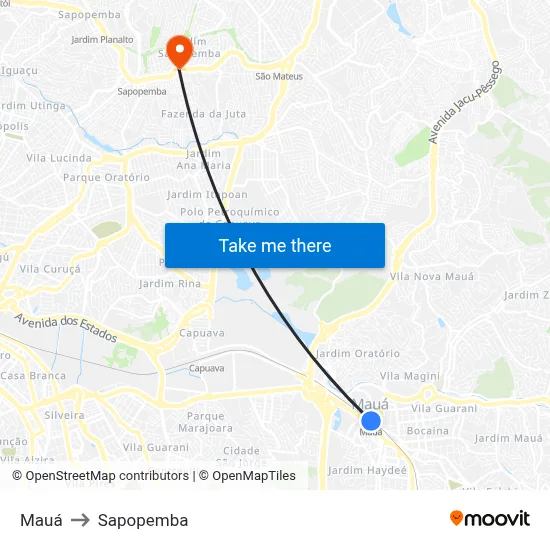 Mauá to Sapopemba map