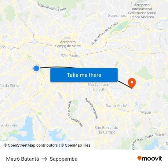 Metrô Butantã to Sapopemba map