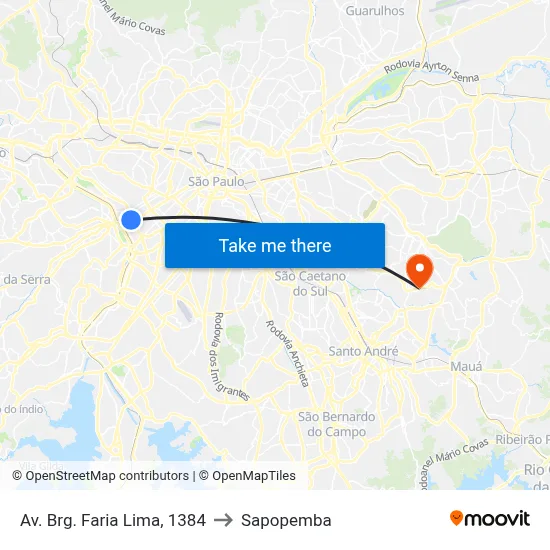 Av. Brg. Faria Lima, 1384 to Sapopemba map