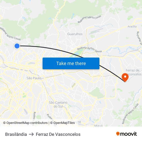 Brasilândia to Ferraz De Vasconcelos map