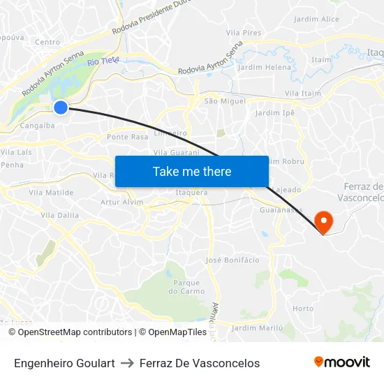 Engenheiro Goulart to Ferraz De Vasconcelos map