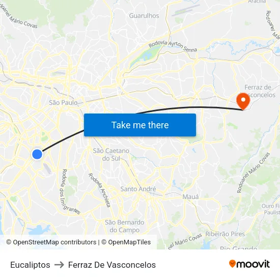 Eucaliptos to Ferraz De Vasconcelos map