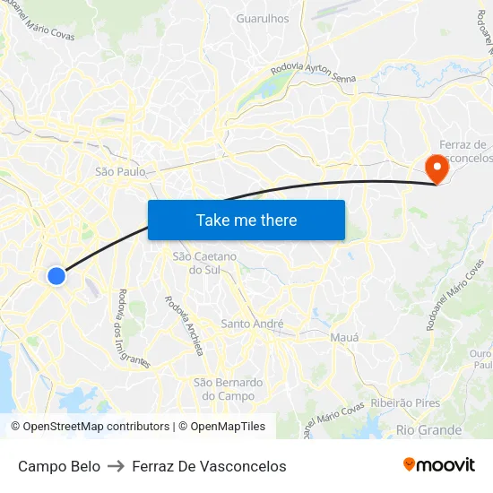 Campo Belo to Ferraz De Vasconcelos map