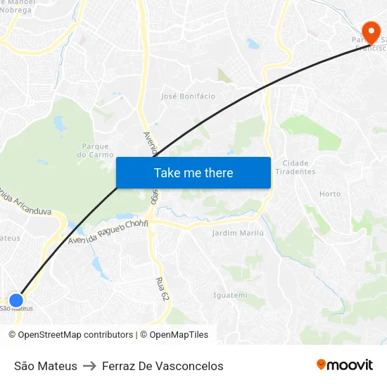 São Mateus to Ferraz De Vasconcelos map