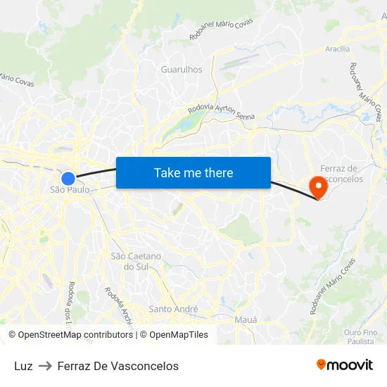 Luz to Ferraz De Vasconcelos map