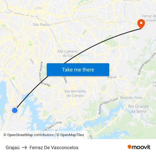 Grajaú to Ferraz De Vasconcelos map