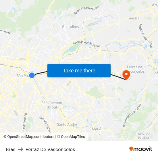 Brás to Ferraz De Vasconcelos map