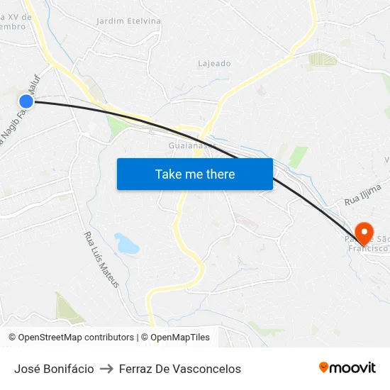 José Bonifácio to Ferraz De Vasconcelos map