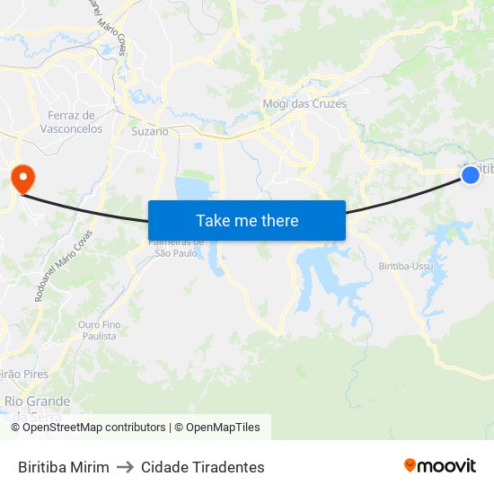 Biritiba Mirim to Cidade Tiradentes map