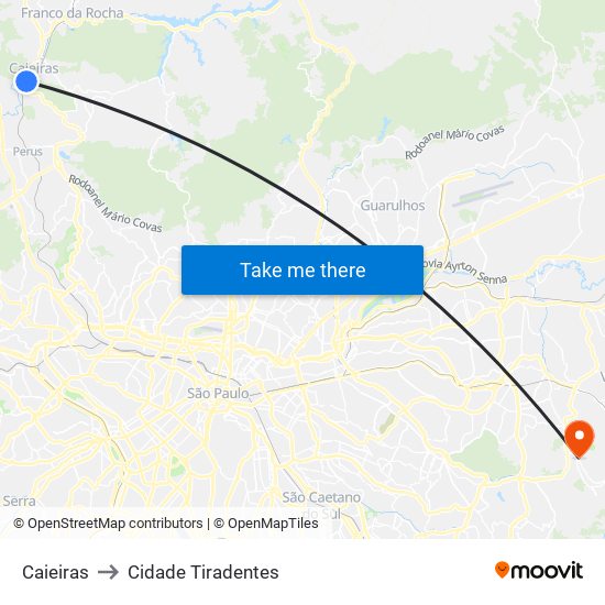 Caieiras to Cidade Tiradentes map