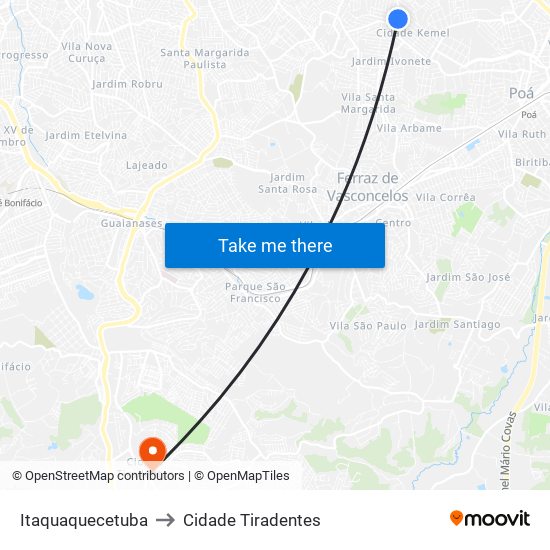 Itaquaquecetuba to Cidade Tiradentes map