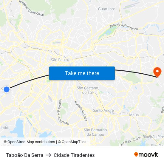 Taboão Da Serra to Cidade Tiradentes map