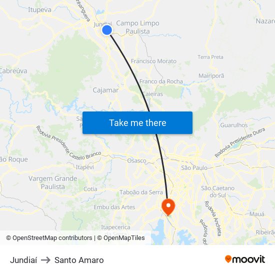 Jundiaí to Santo Amaro map
