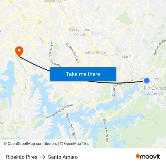 Ribeirão Pires to Santo Amaro map