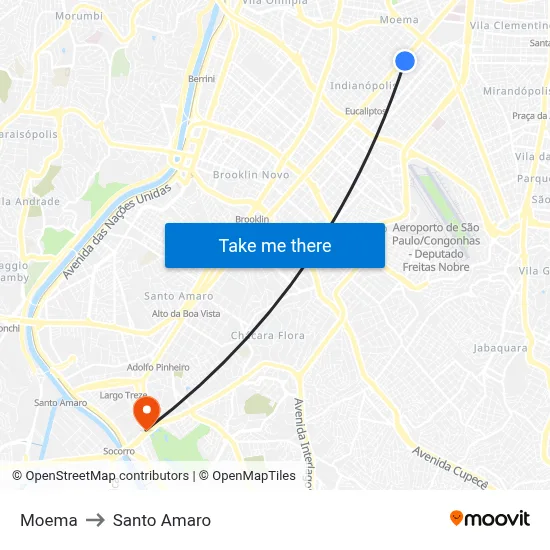 Moema to Santo Amaro map