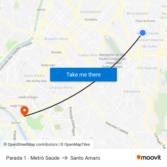 Parada 1 - Metrô Saúde to Santo Amaro map