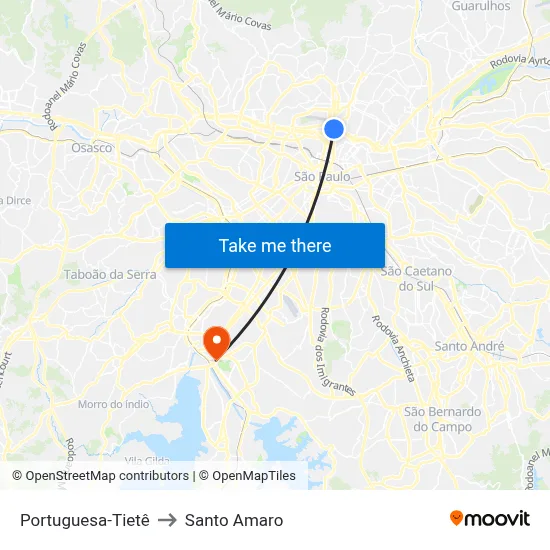 Portuguesa-Tietê to Santo Amaro map