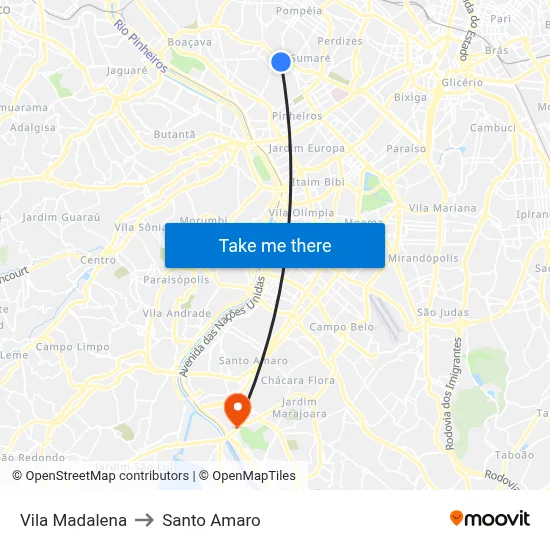 Vila Madalena to Santo Amaro map