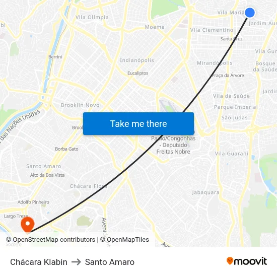 Chácara Klabin to Santo Amaro map