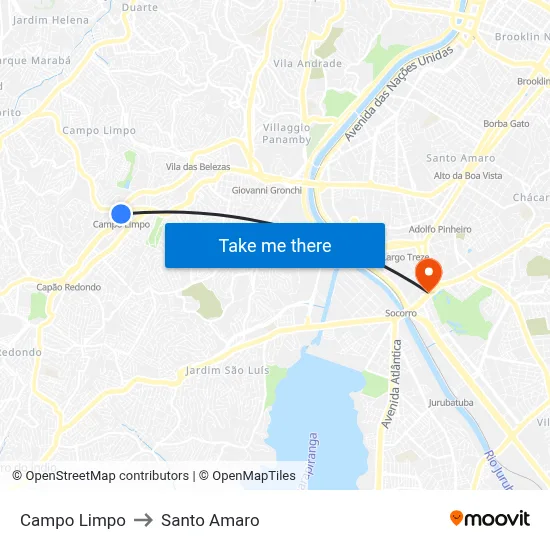 Campo Limpo to Santo Amaro map