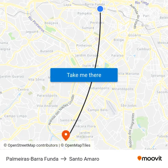 Palmeiras-Barra Funda to Santo Amaro map