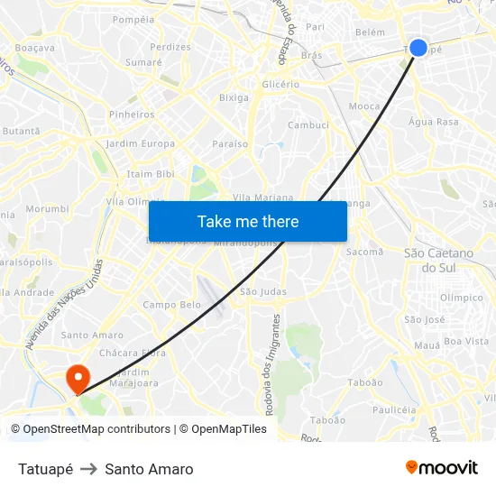 Tatuapé to Santo Amaro map