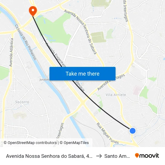 Avenida Nossa Senhora do Sabará, 4455 to Santo Amaro map