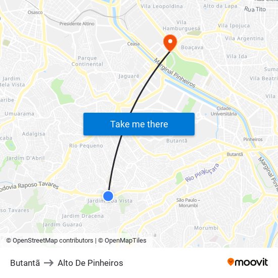 Butantã to Alto De Pinheiros map